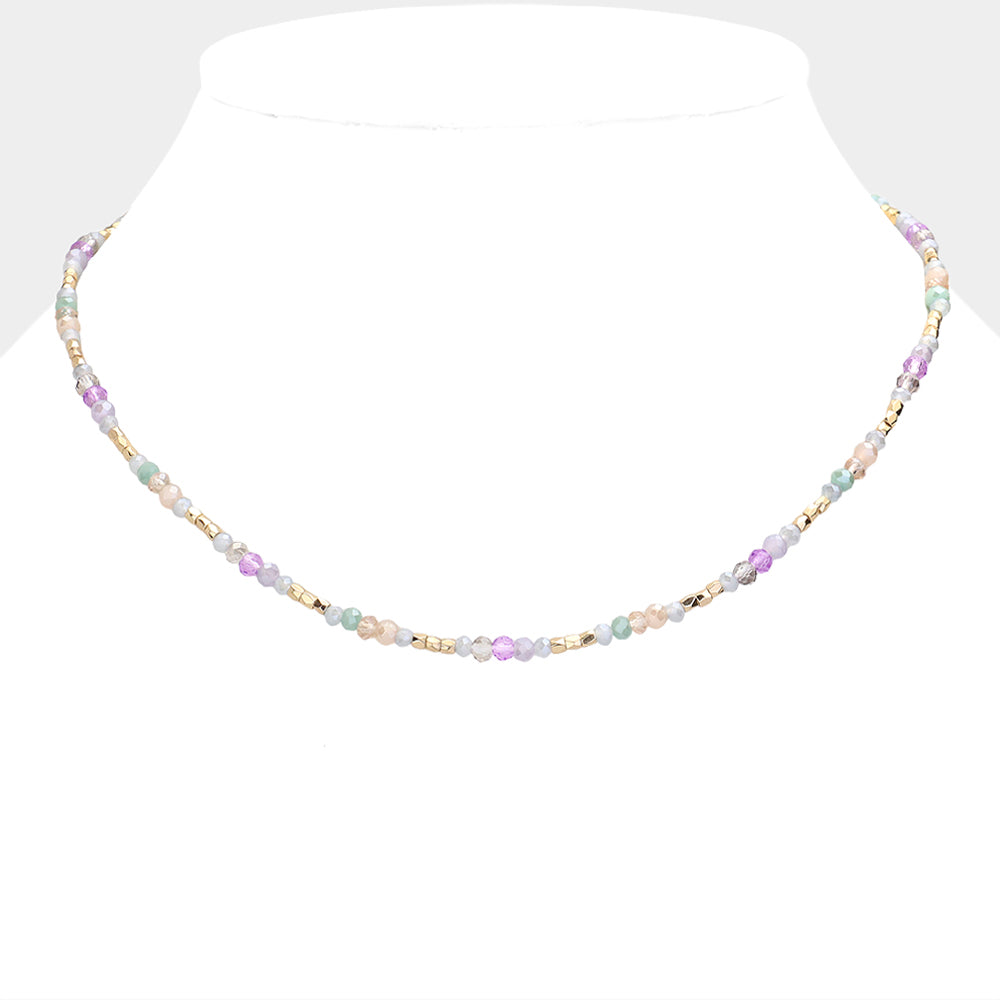 Madeline Love Gold, Lavender, Multi Faceted Beaded Necklace - Necklaces