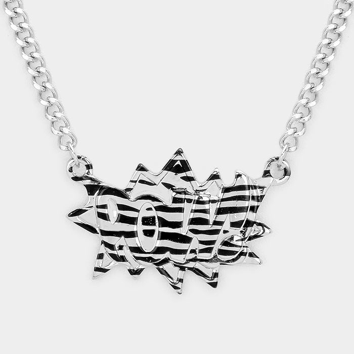 Madeline Love Black Pow! Zebra Pattern Speech Balloon Pendant Necklace - Necklaces