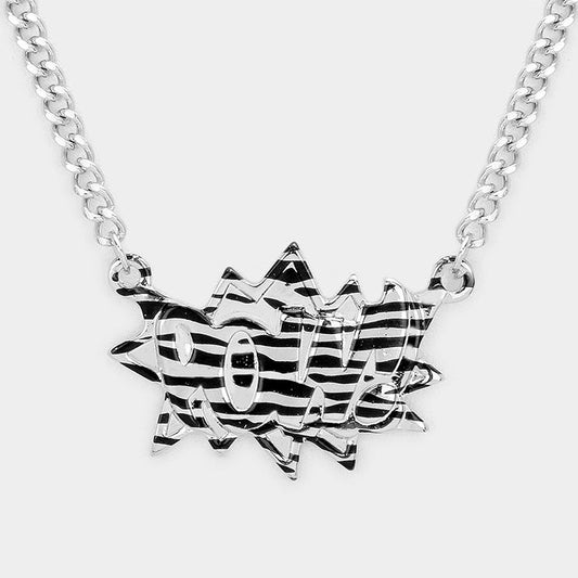 Madeline Love Black Pow! Zebra Pattern Speech Balloon Pendant Necklace - Necklaces