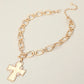 Madeline Love Worn Gold Pearl Pointed Hammered Matte Metal Cross Pendant Chunky Chain Necklace - Necklaces - extra