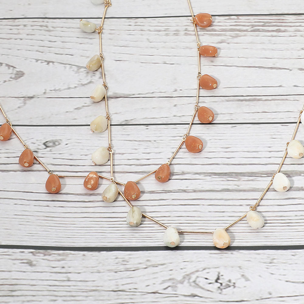 Madeline Love White Marbled Resin Beads Drop Station Necklace - Necklaces - extra