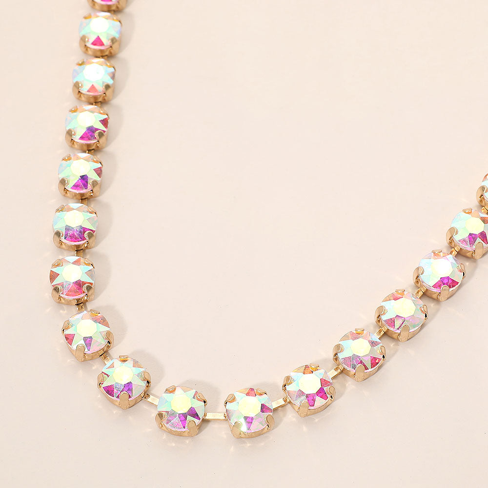 Madeline Love AB Round Stone Cluster Link Tennis Chain Necklace
