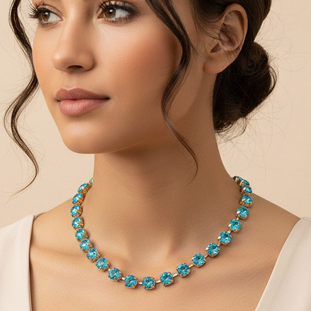 Madeline Love Aqua Round Stone Cluster Link Tennis Chain Necklace