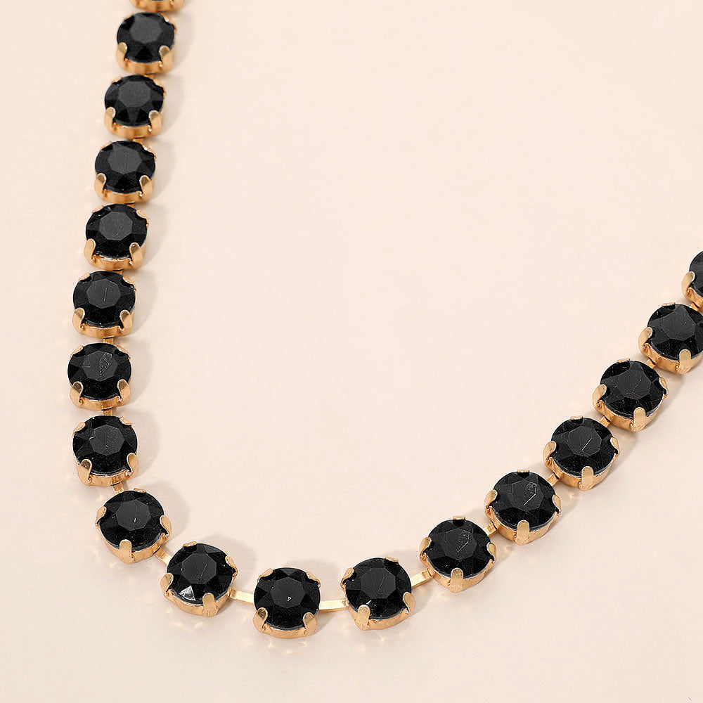 Madeline Love Black Round Stone Cluster Link Tennis Chain Necklace