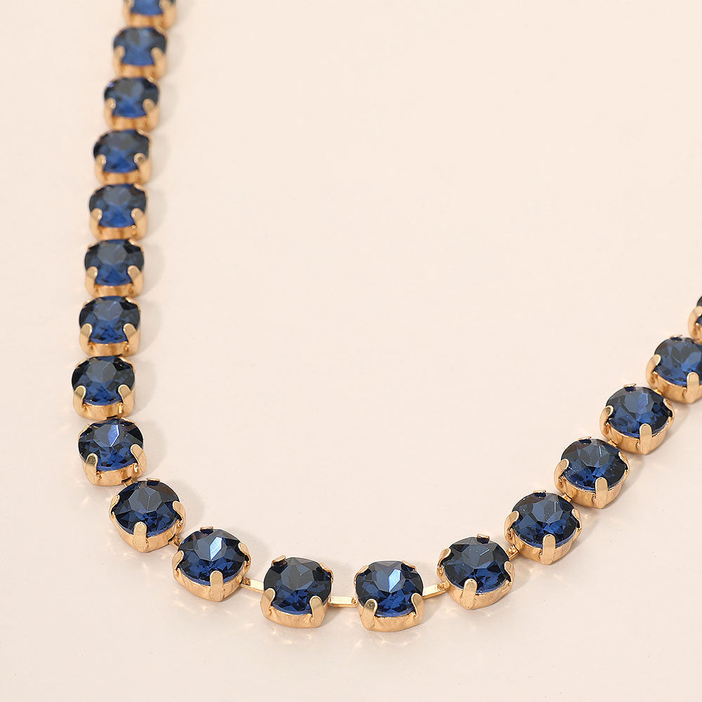 Madeline Love Blue Round Stone Cluster Link Tennis Chain Necklace