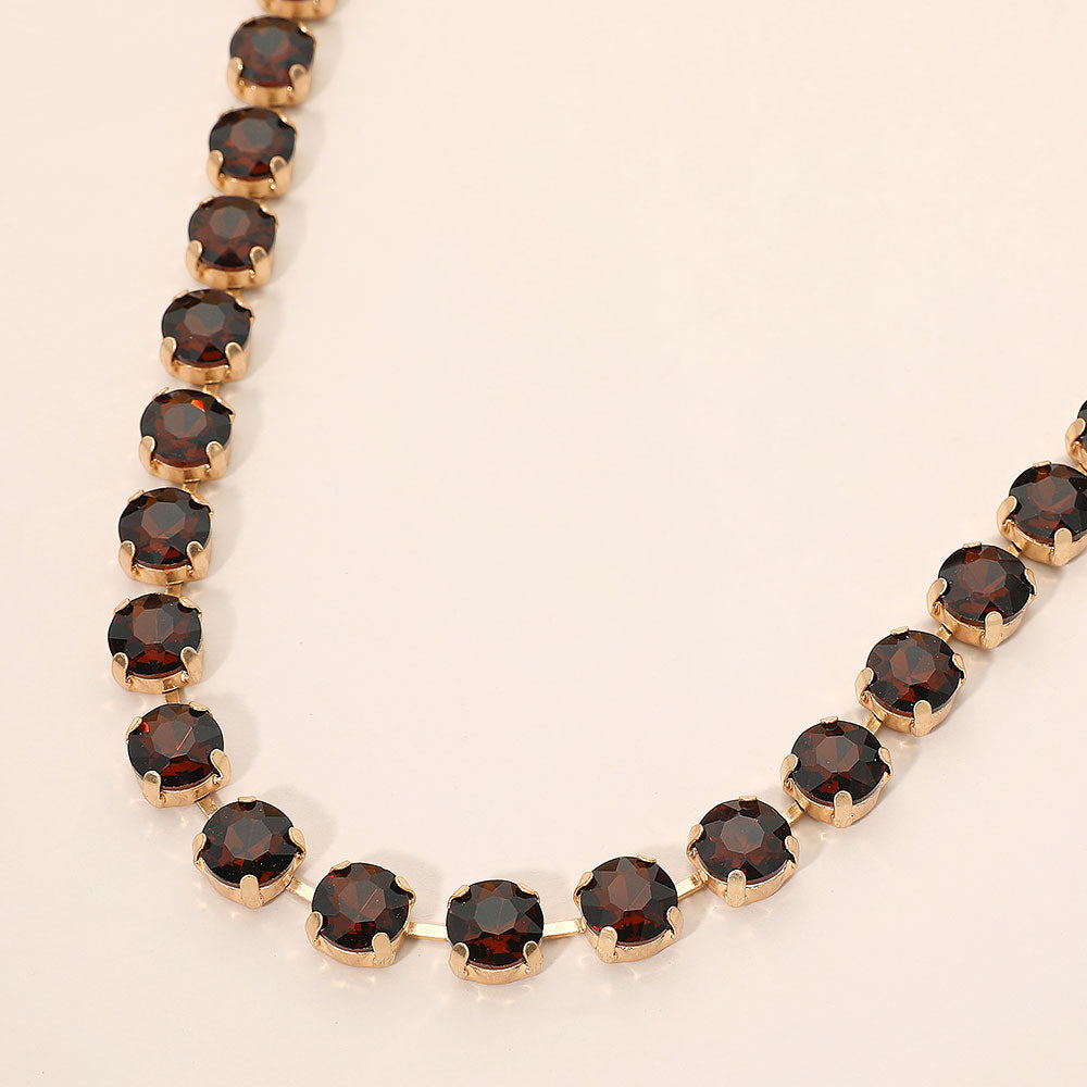 Madeline Love Brown Round Stone Cluster Link Tennis Chain Necklace