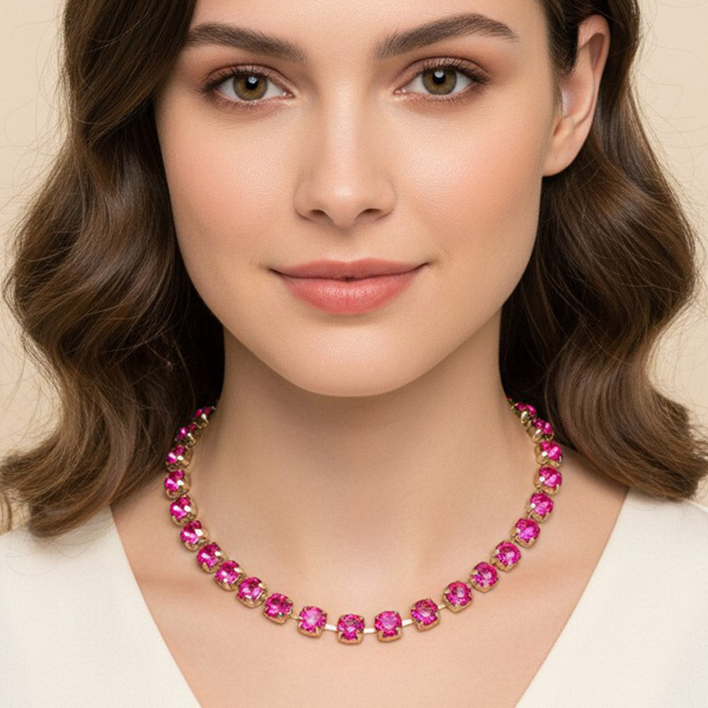 Madeline Love Fuchsia Round Stone Cluster Link Tennis Chain Necklace