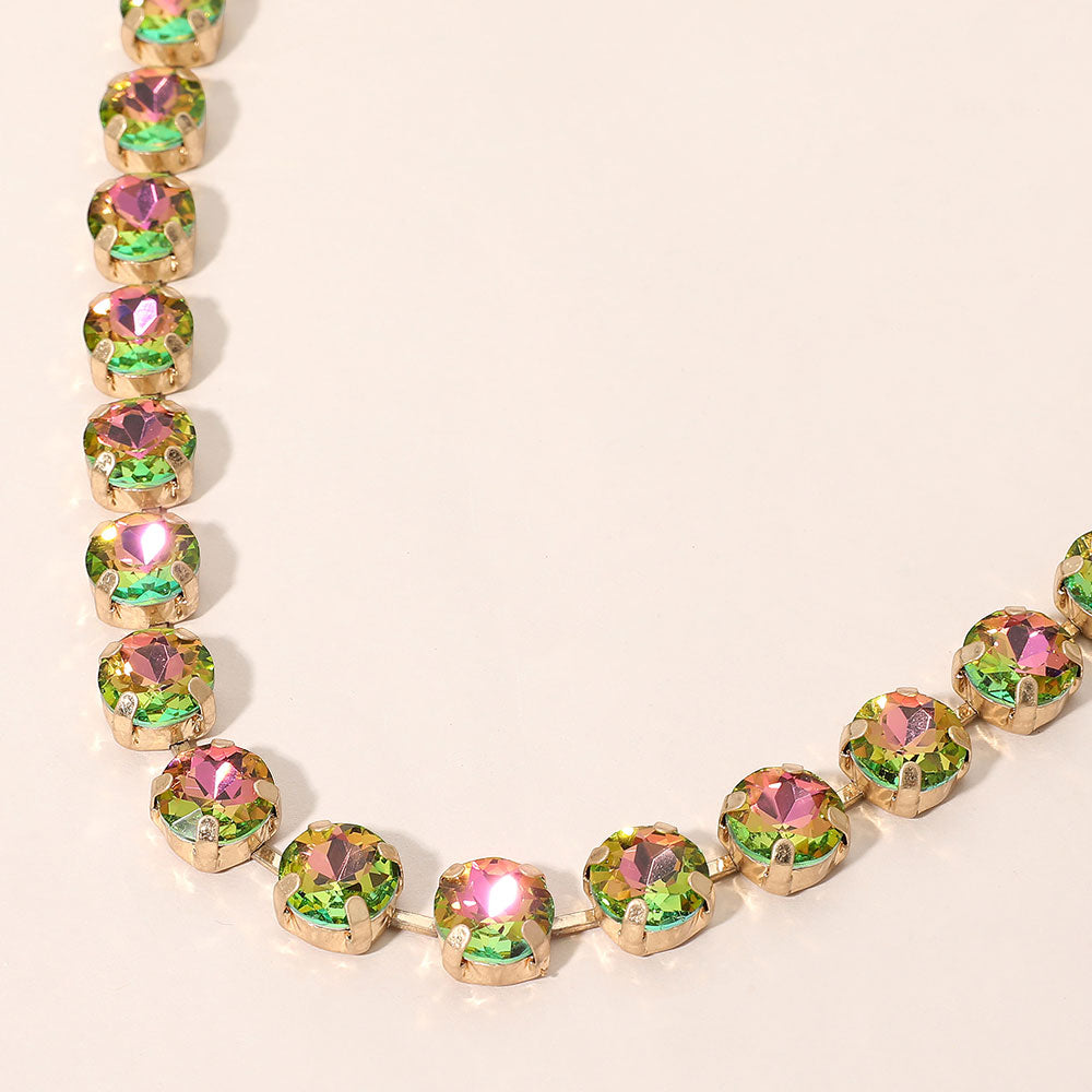 Madeline Love Pink&Green Round Stone Cluster Link Tennis Chain Necklace