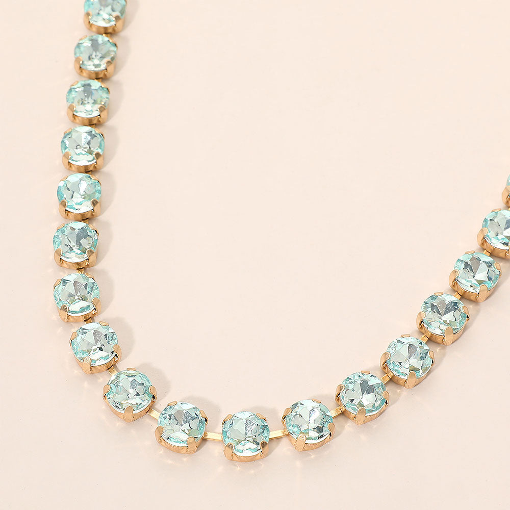 Madeline Love Mint Round Stone Cluster Link Tennis Chain Necklace