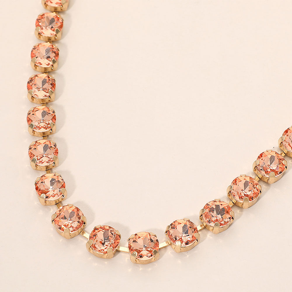 Madeline Love Peach Round Stone Cluster Link Tennis Chain Necklace
