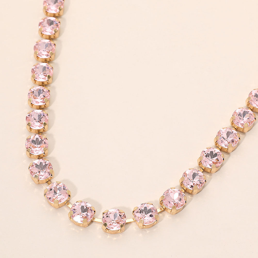 Madeline Love Pink Round Stone Cluster Link Tennis Chain Necklace