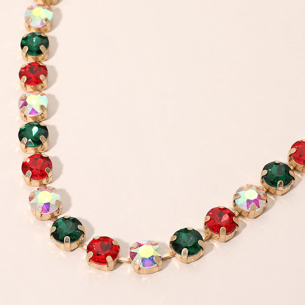 Madeline Love Green, Red Round Stone Cluster Link Tennis Chain Necklace