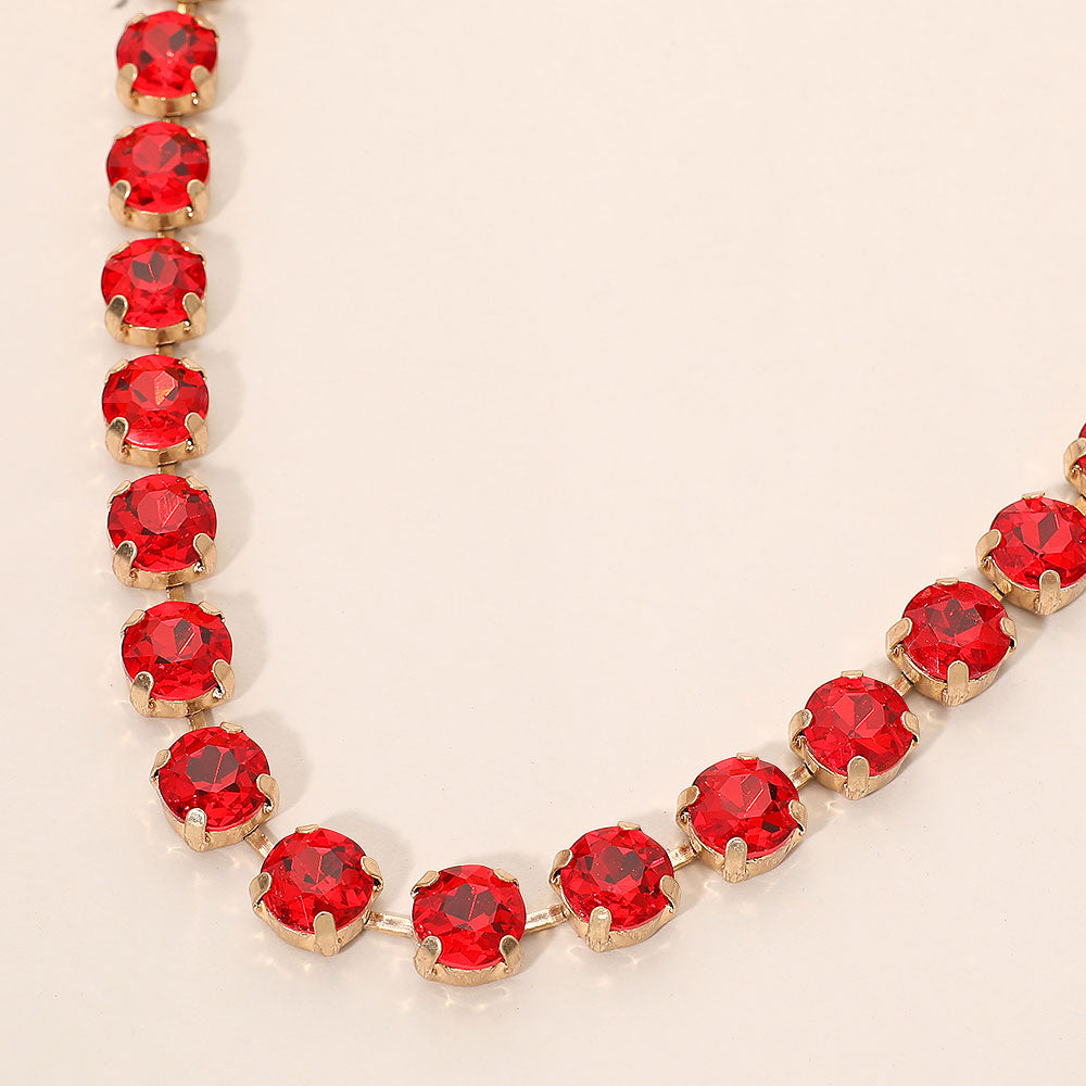 Madeline Love Red Round Stone Cluster Link Tennis Chain Necklace
