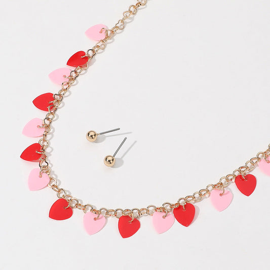 Heart Sequin Station Necklace