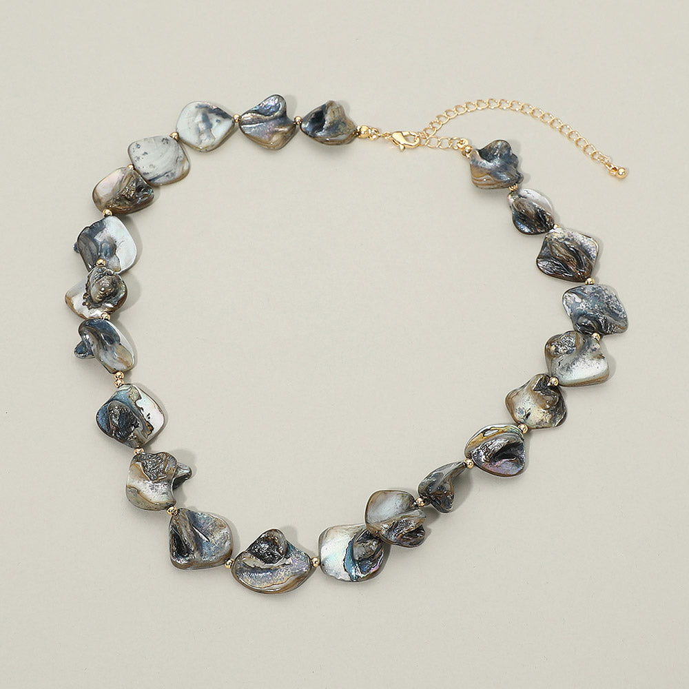 Madeline Love Abalone, Gold Sculpted Organic Shaped Shell Link Necklace