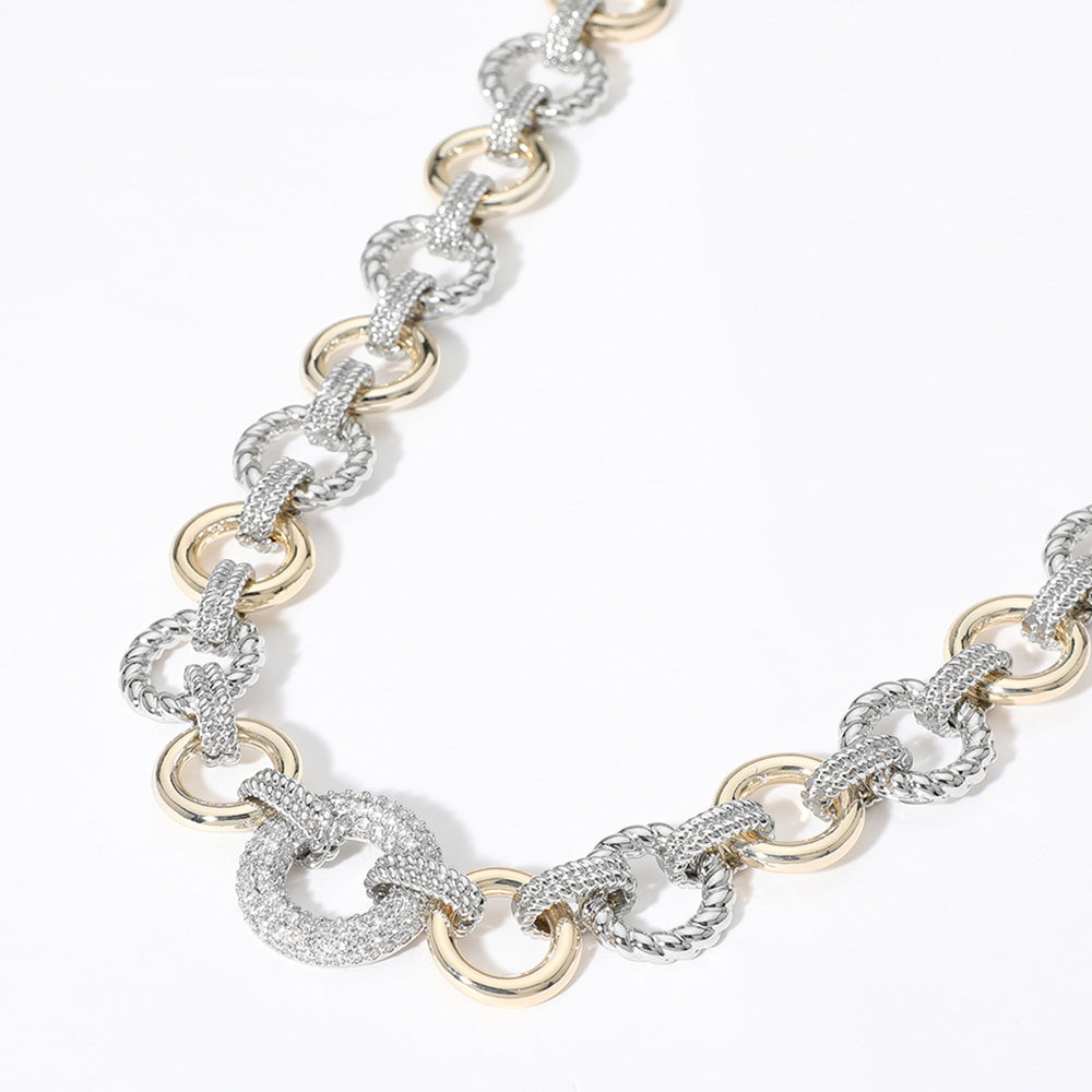 Madeline Love Two Tone 14K Gold Plated Two Tone CZ Stone Paved Ring Link Necklace