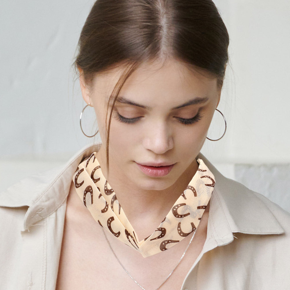 Madeline Love Brown Horseshoe Print Fabric Chiffon Necklace - Necklaces