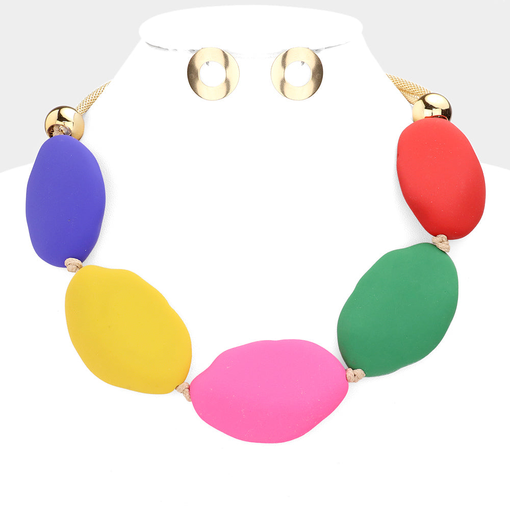 Madeline Love Gold, Multi Irregular Colored Oval Collar Necklace - Necklaces