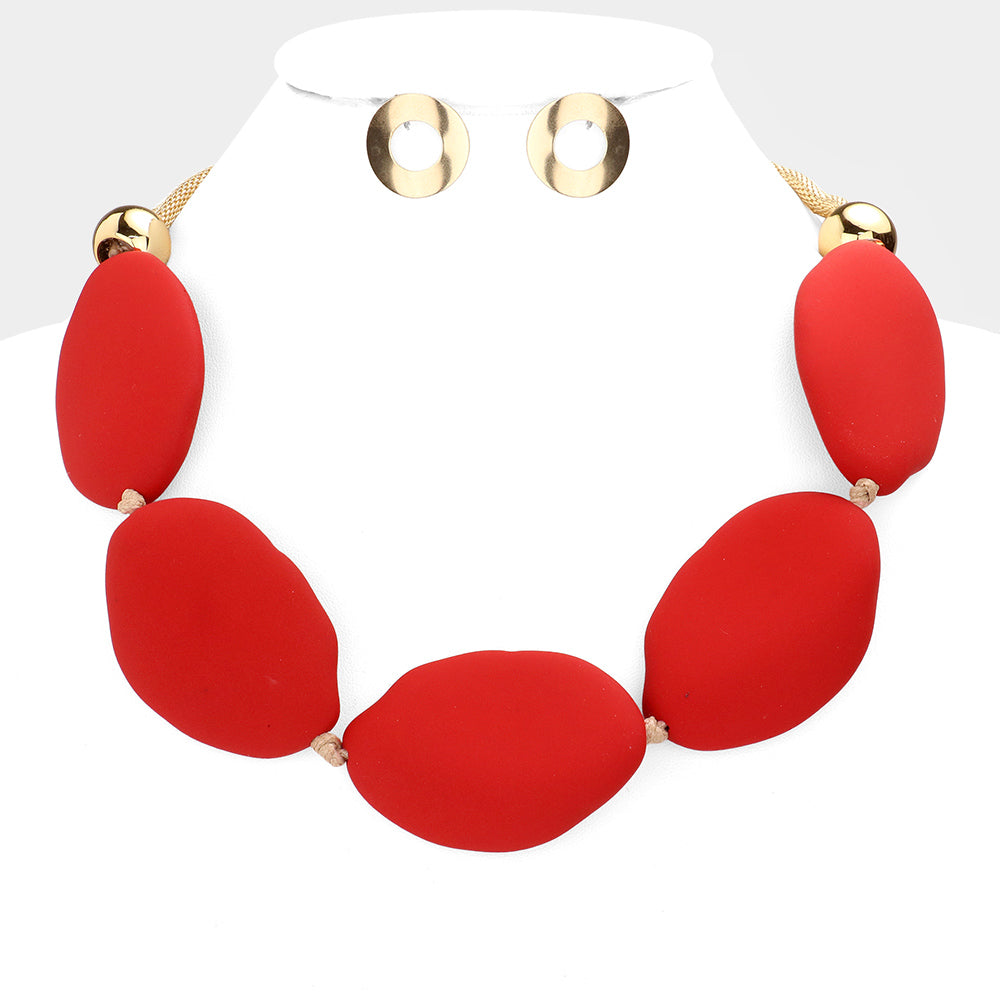 Madeline Love Red Irregular Colored Oval Collar Necklace - Necklaces
