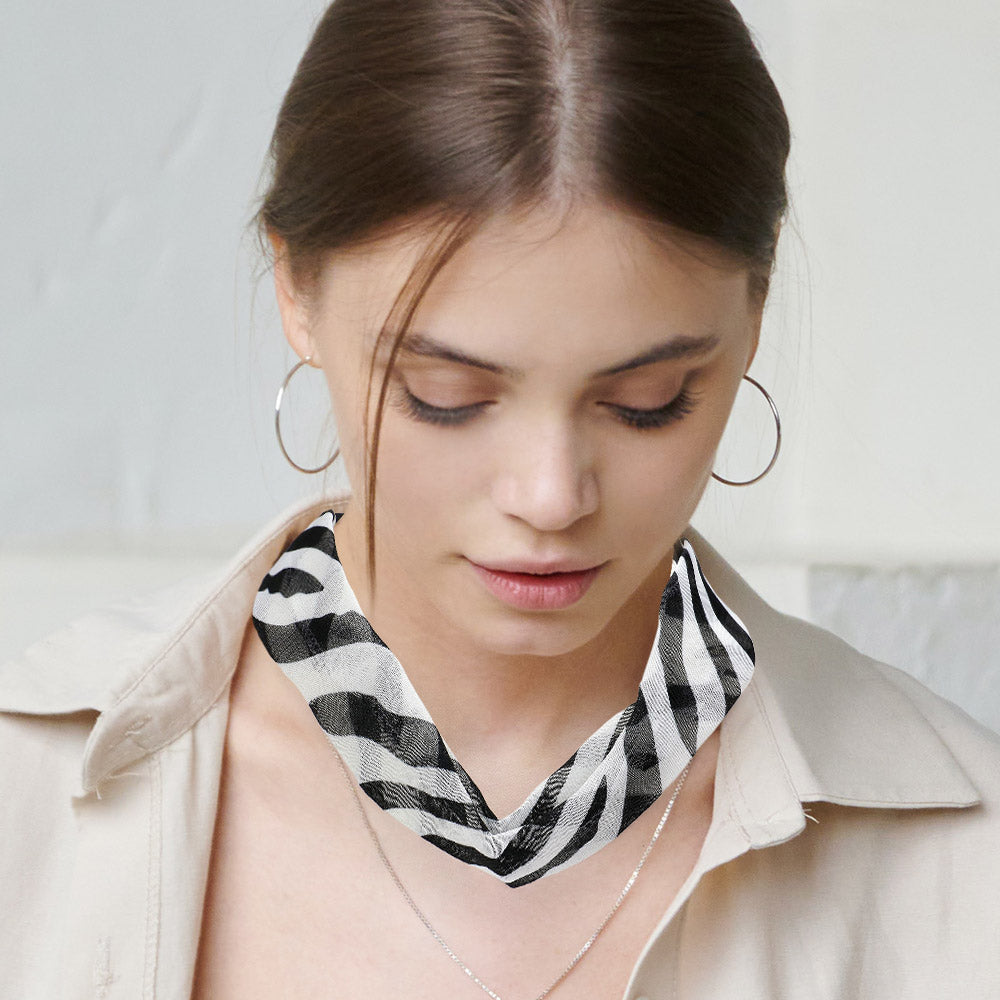Madeline Love Black, White Zebra Patterned Fabric Chiffon Necklace - Necklaces