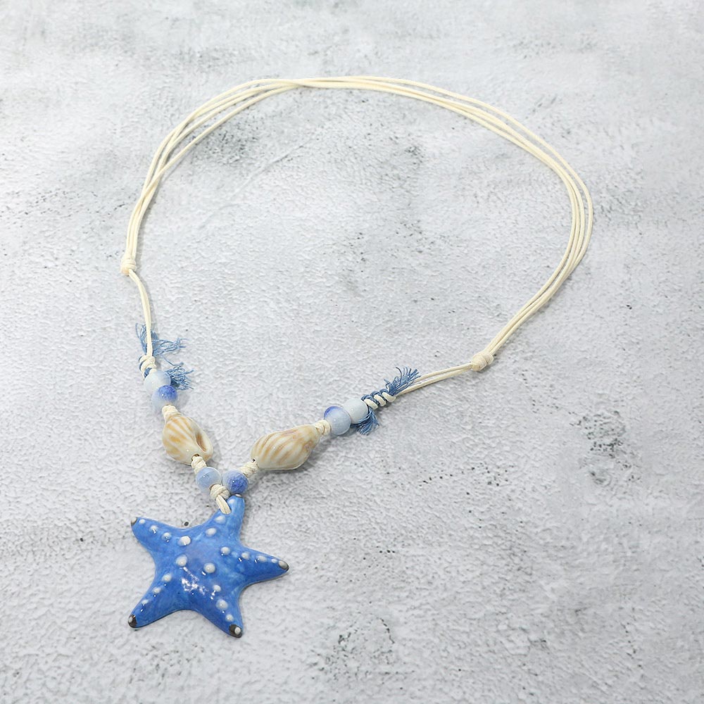 Madeline Love Blue Starfish Pendant Accent Shell Beaded Adjustable Cord Necklace - Necklaces