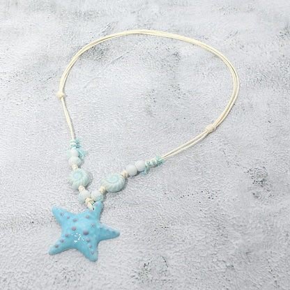 Madeline Love Light Blue Starfish Pendant Accent Shell Beaded Adjustable Cord Necklace - Necklaces