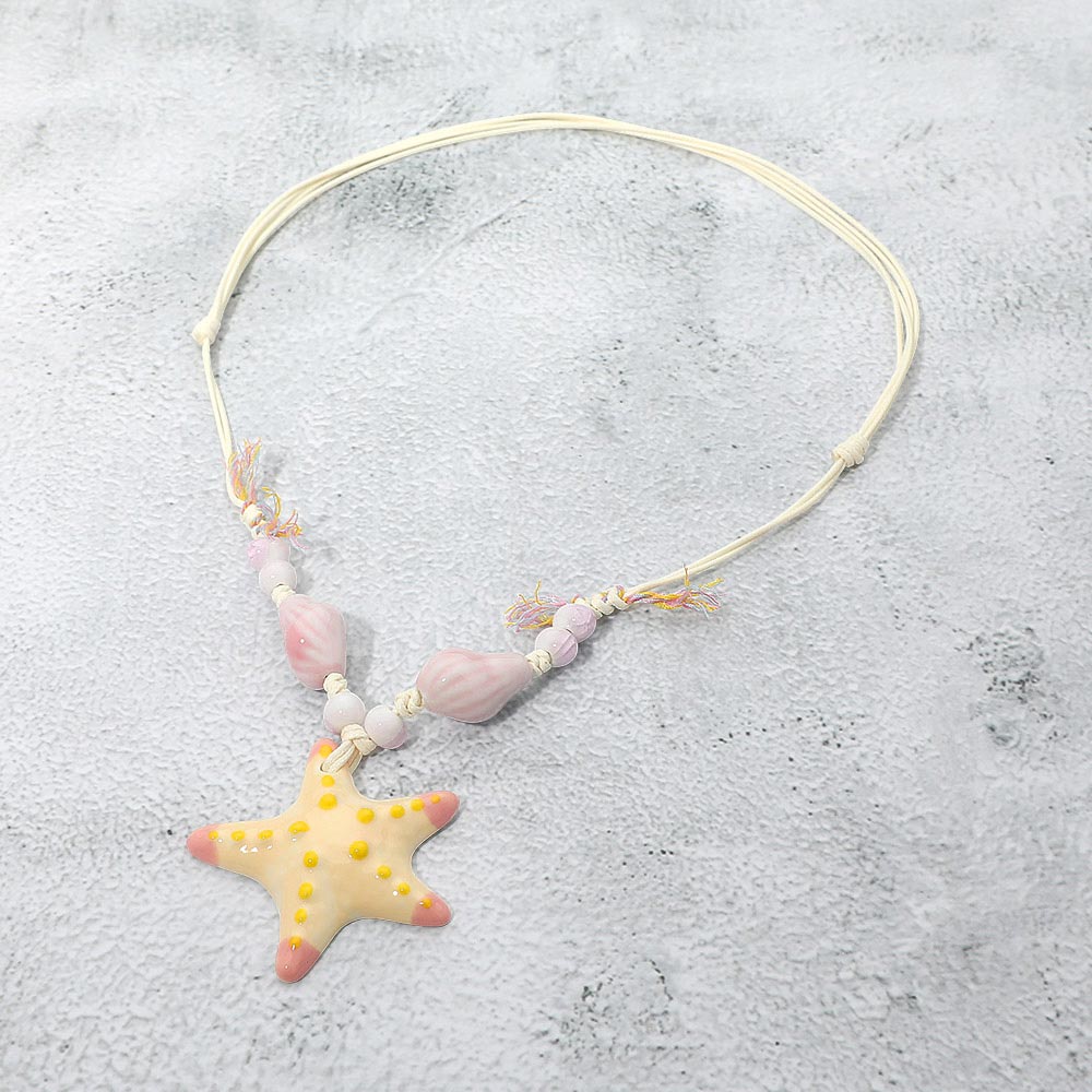 Madeline Love Pink Starfish Pendant Accent Shell Beaded Adjustable Cord Necklace - Necklaces