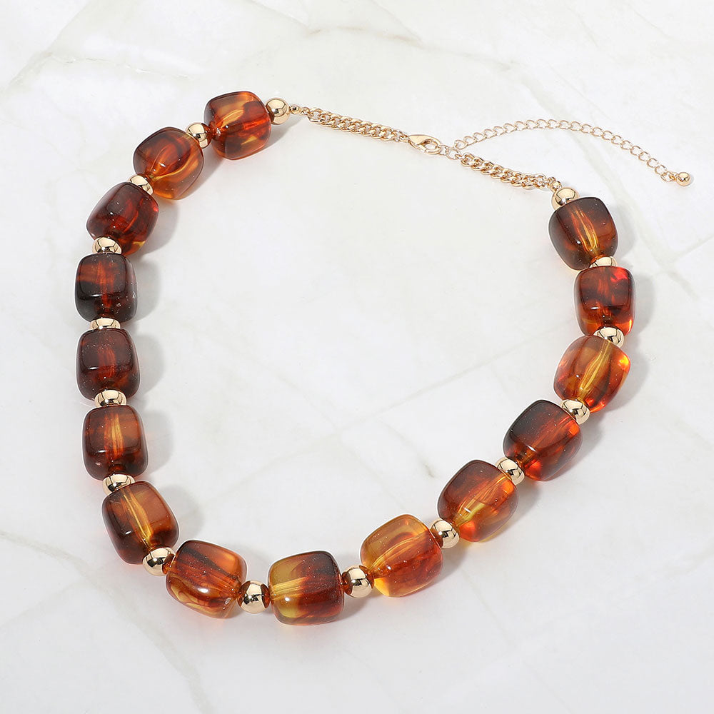 Madeline Love Brown, Gold Chunky Pebble Beaded Statement Necklace