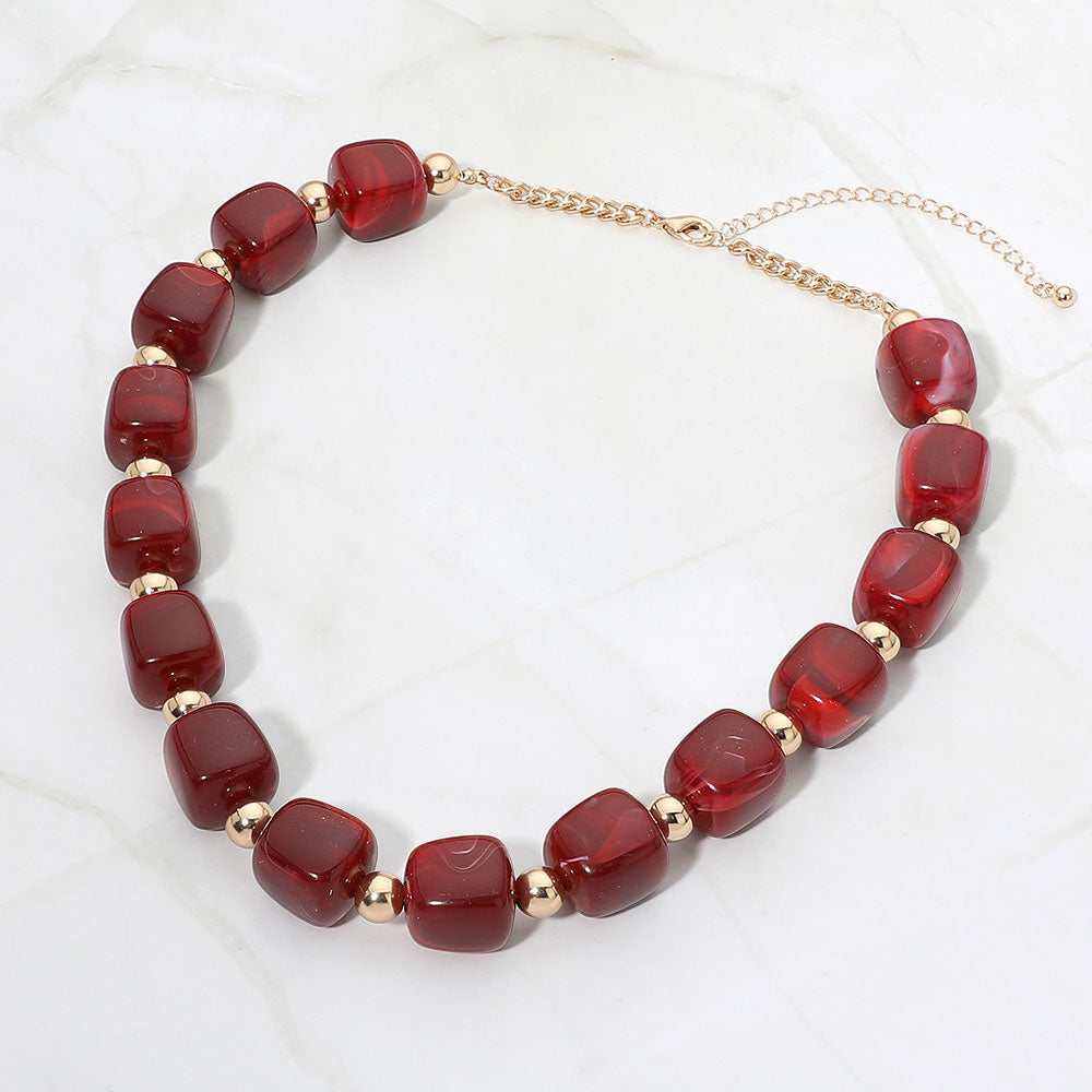 Madeline Love Burgundy, Gold Chunky Pebble Beaded Statement Necklace