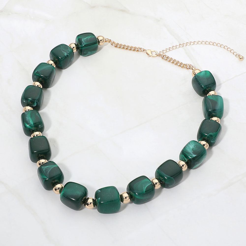 Madeline Love Gold, Green Chunky Pebble Beaded Statement Necklace
