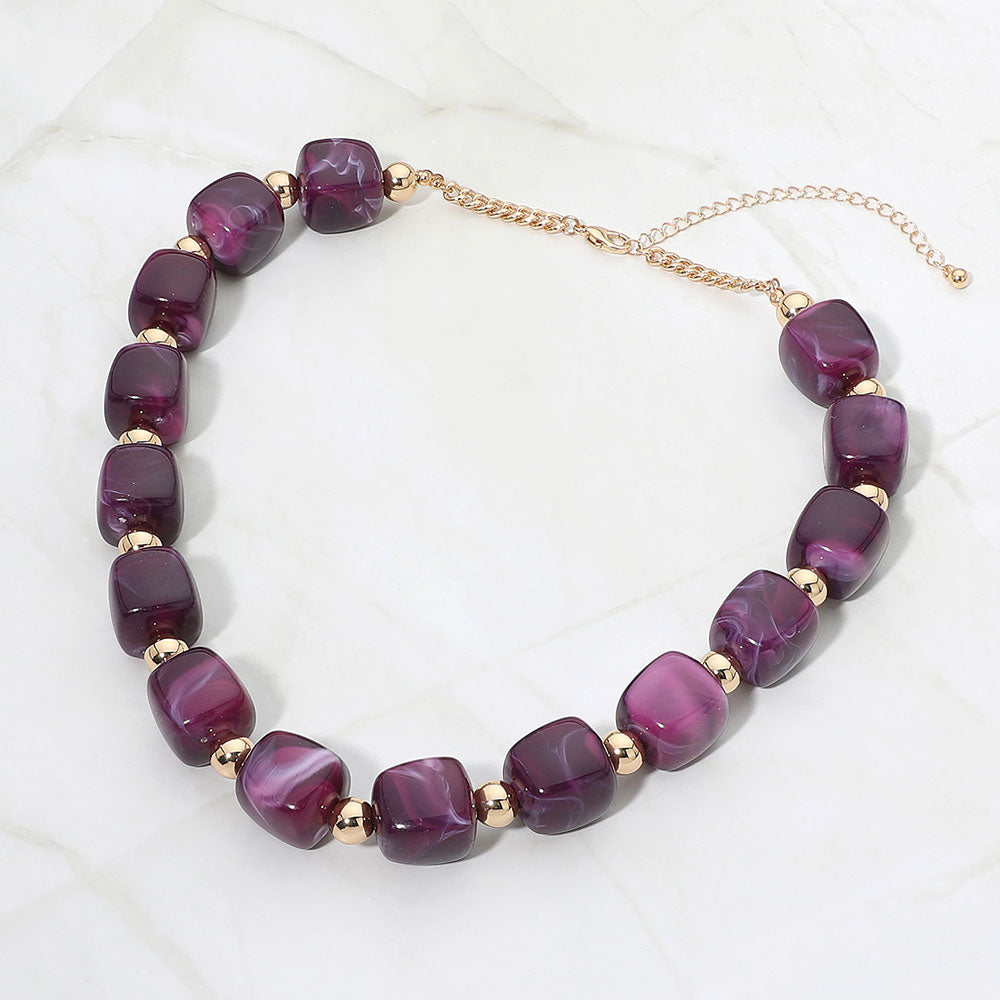 Madeline Love Gold, Lavender Chunky Pebble Beaded Statement Necklace