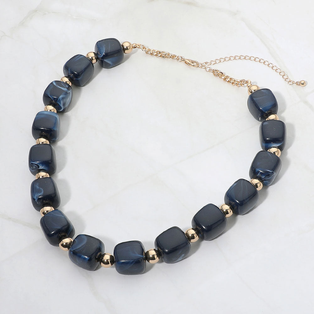 Madeline Love Gold, Montana Blue Chunky Pebble Beaded Statement Necklace