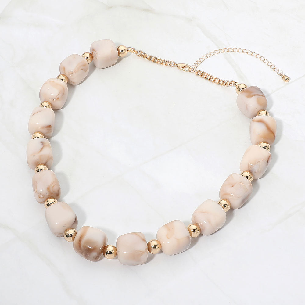 Madeline Love Gold, Neutral Chunky Pebble Beaded Statement Necklace