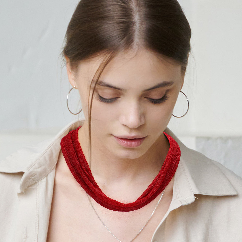 Madeline Love Burgundy Shiny Fabric Chiffon Scarf Necklace - Necklaces