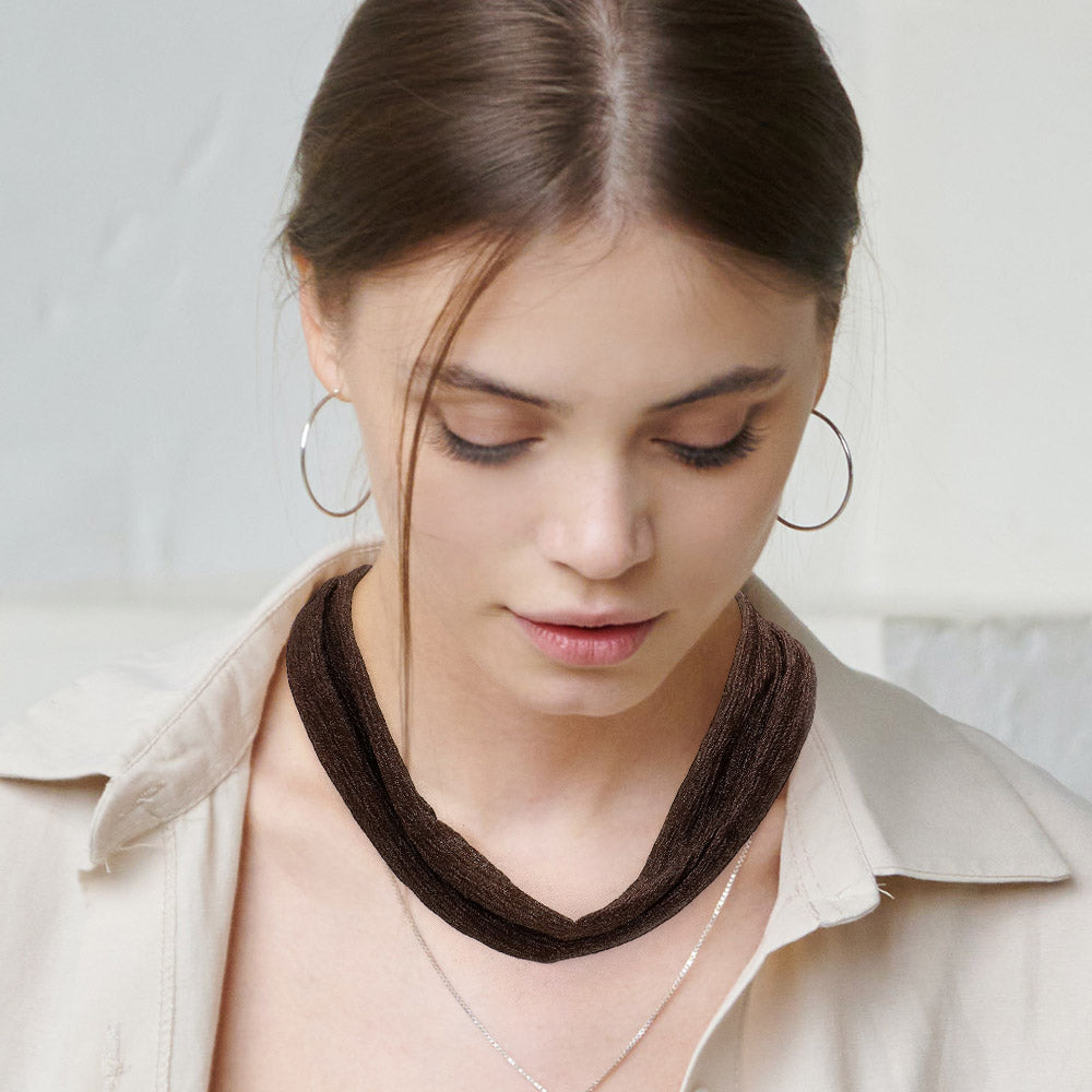 Madeline Love Brown Shiny Fabric Chiffon Scarf Necklace - Necklaces