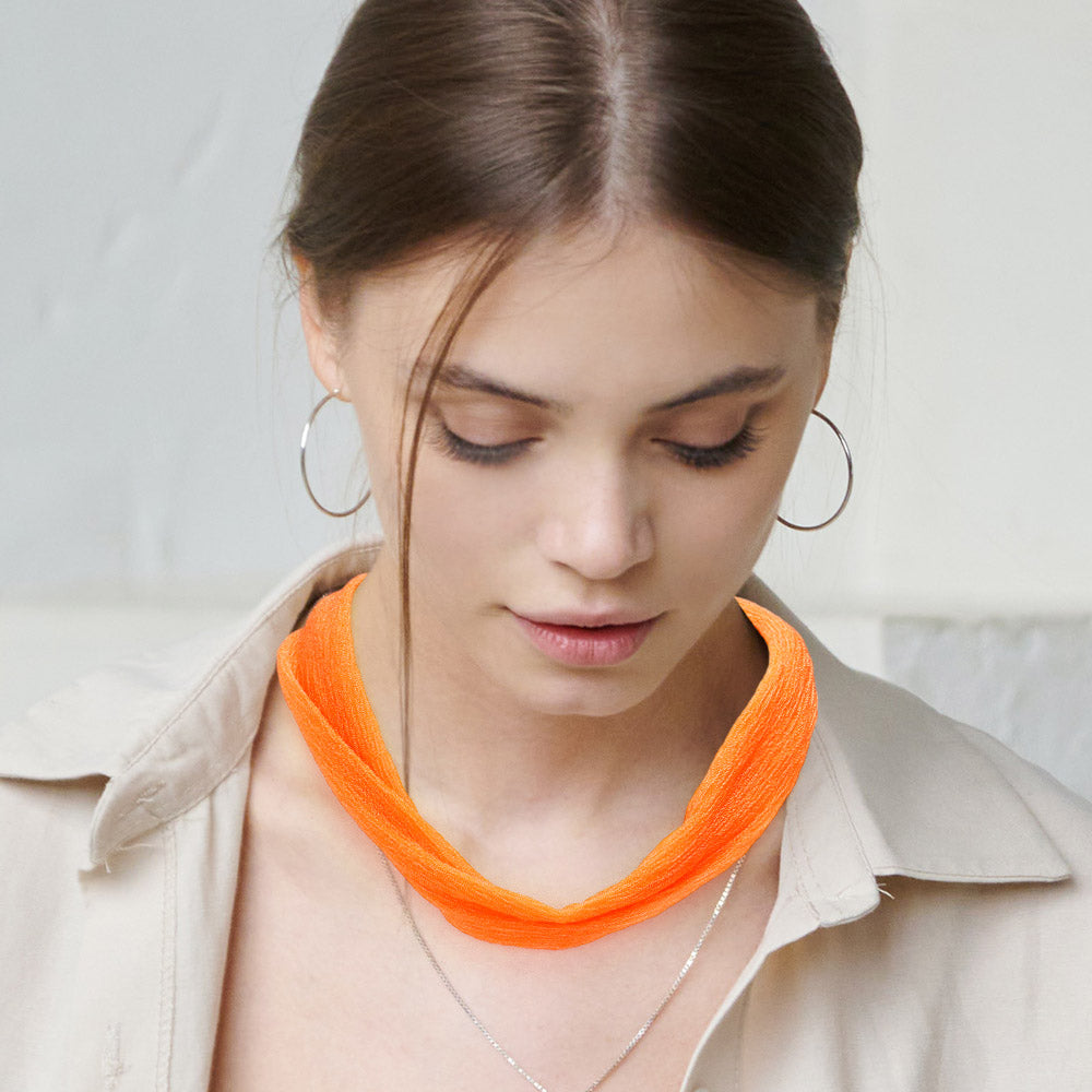 Madeline Love Orange Shiny Fabric Chiffon Scarf Necklace - Necklaces