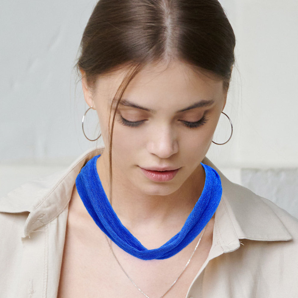 Madeline Love Royal Blue Shiny Fabric Chiffon Scarf Necklace - Necklaces