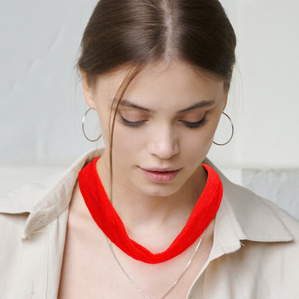 Madeline Love Red Shiny Fabric Chiffon Scarf Necklace - Necklaces