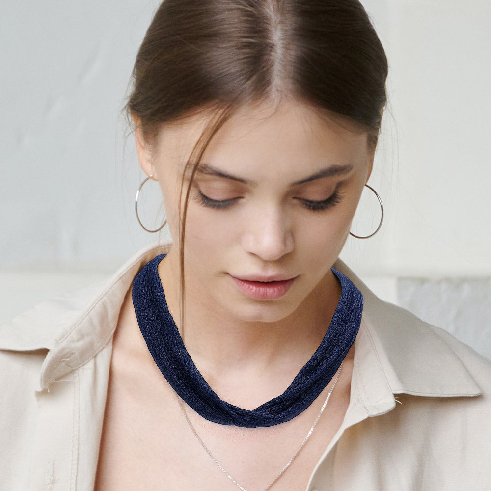 Madeline Love Navy Shiny Fabric Chiffon Scarf Necklace - Necklaces