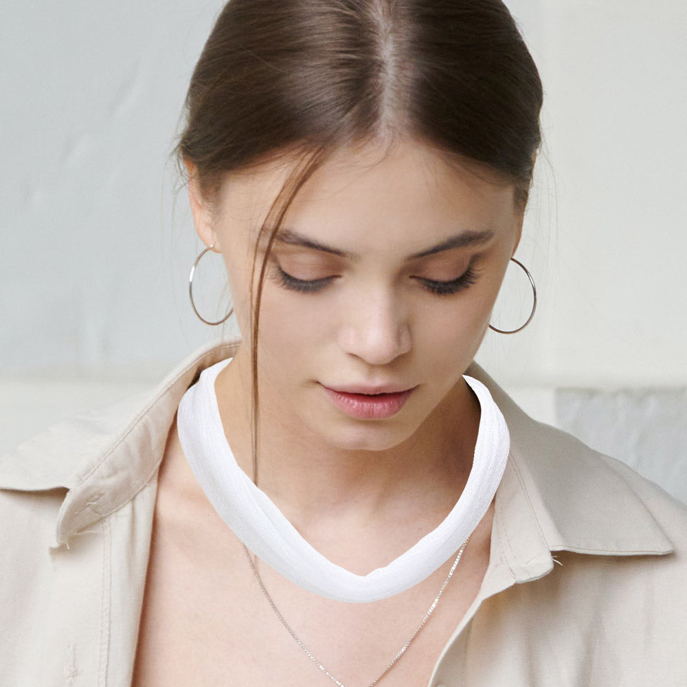Madeline Love White Shiny Fabric Chiffon Scarf Necklace - Necklaces