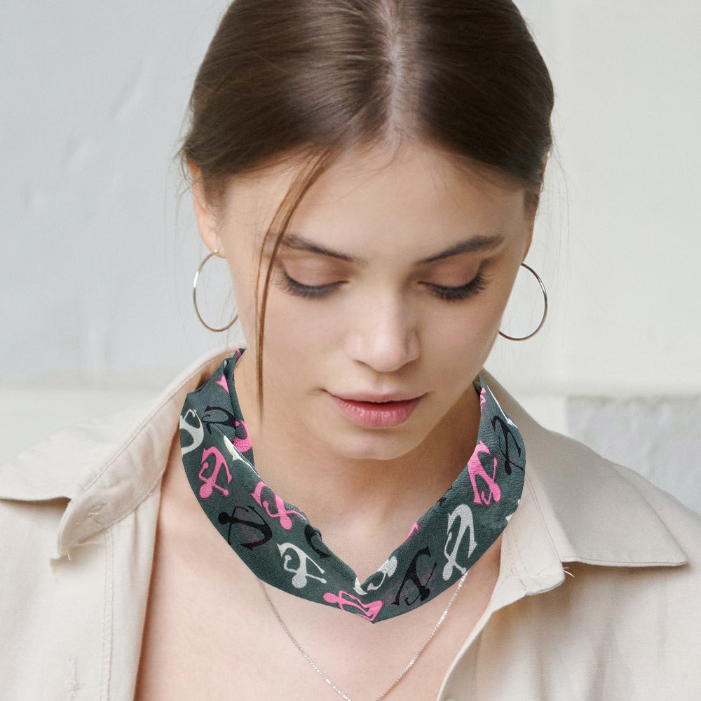 Black, Pink Anchor Print Fabric Chiffon Necklace