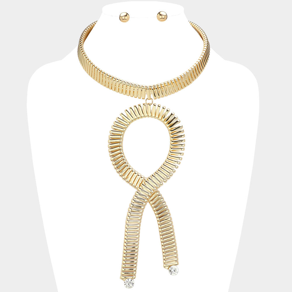 Madeline Love Gold Round Stone Pointed Metal Omega Chain Choker Statement Necklace