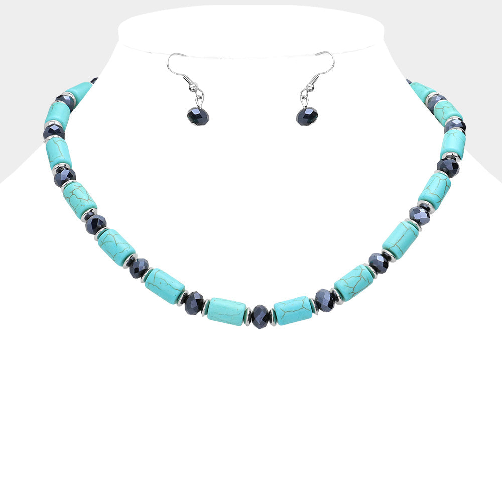 Madeline Love Hematite, Turquoise Natural Stone Necklace - Necklaces