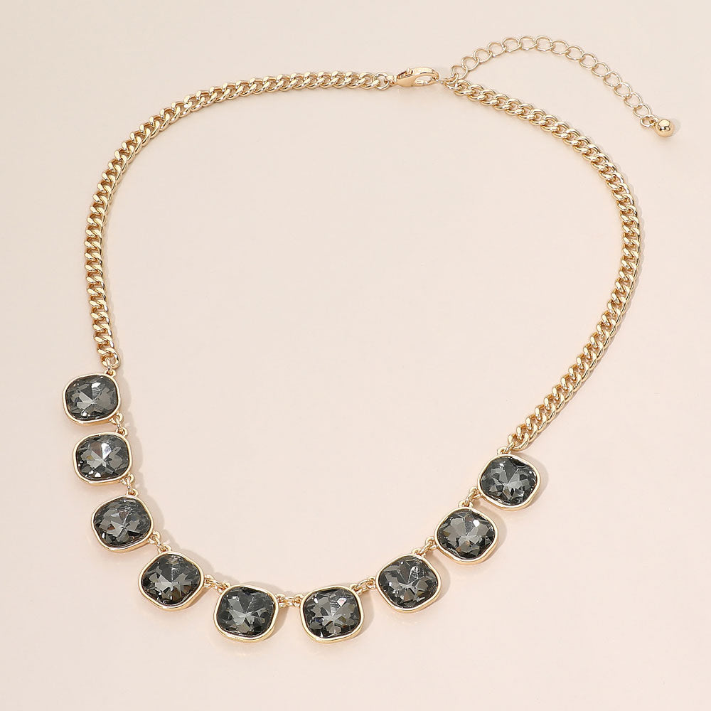 Madeline Love Black Diamond, Gold Faceted Square Gem Charm Station Necklace
