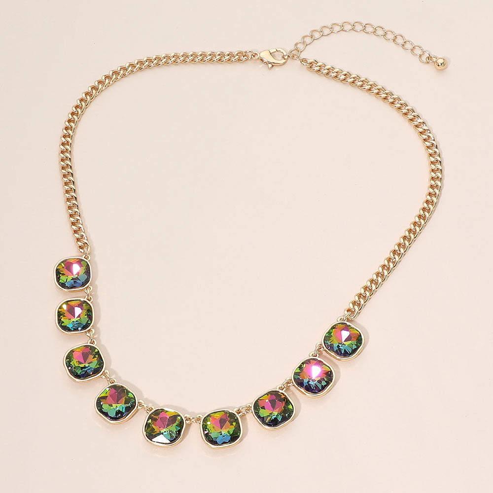 Madeline Love Gold, Vitrail Medium Faceted Square Gem Charm Station Necklace