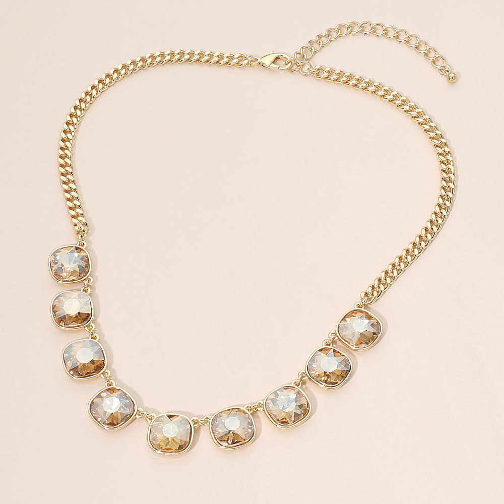 Madeline Love Gold, Lt Col Topaz Faceted Square Gem Charm Station Necklace