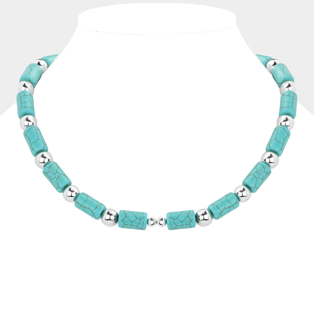 Madeline Love Silver, Turquoise Bead Accented Turquoise Necklace - Necklaces