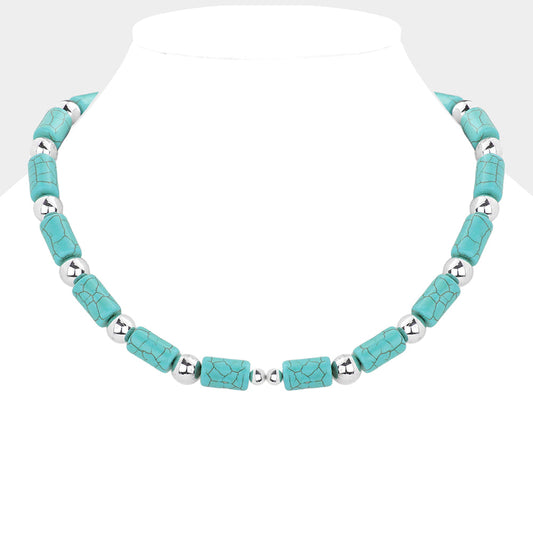 Madeline Love Silver, Turquoise Bead Accented Turquoise Necklace - Necklaces