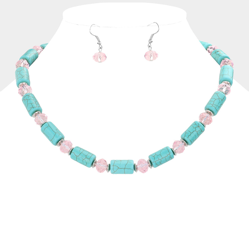 Madeline Love Pink, Turquoise Bead Accented Turquoise Necklace - Necklaces