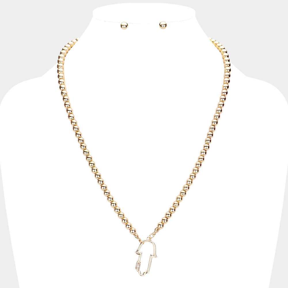 Madeline Love Gold Rhinestone Embellished Hamsa Hand Pendant Necklace - Necklaces